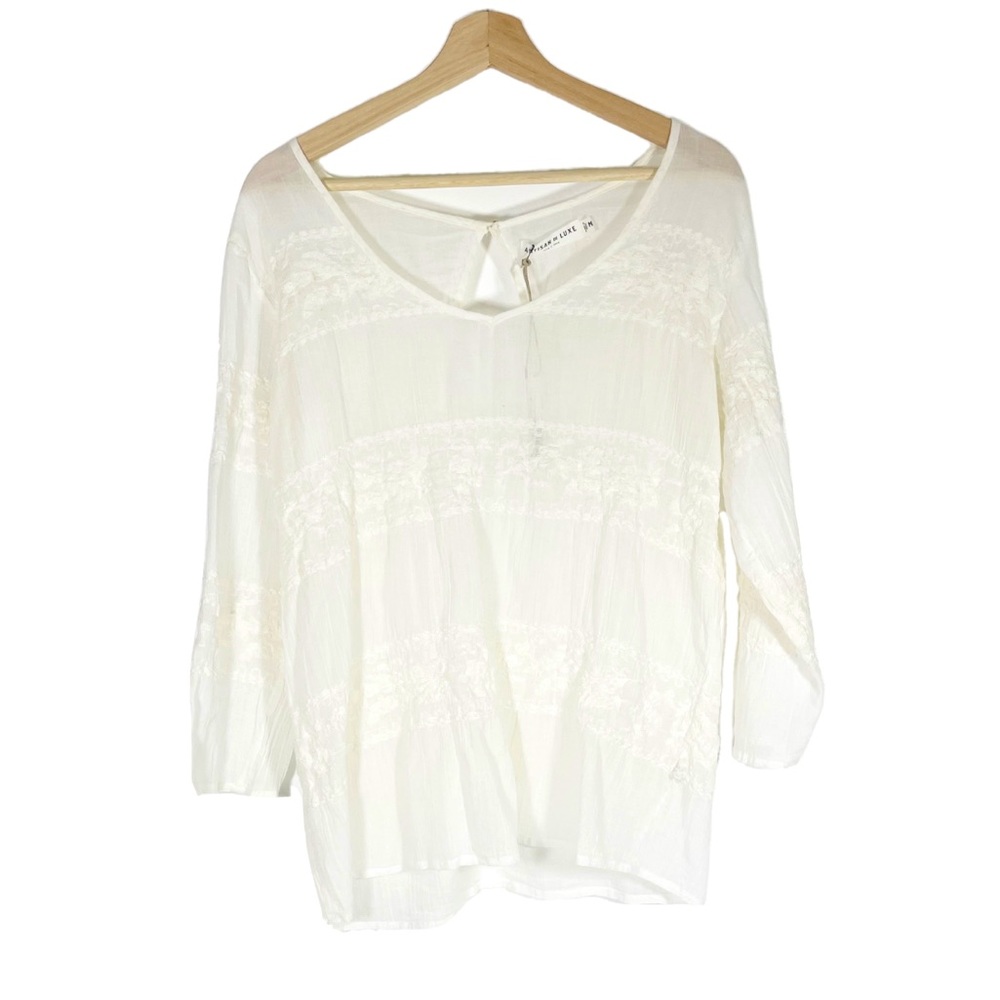 NWT Artisan de Luxe Vintage White Embroidered Boho Top Sz M
